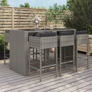7 peças conjunto de bar para jardim com almofadões vime PE cinzento Clicnbuy