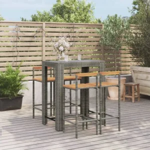 5 peças conjunto de bar para jardim vime PE/acácia maciç cinzento Clicnbuy