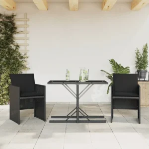 3 peças conjunto de bistrô com almofadões vime PE preto Clicnbuy