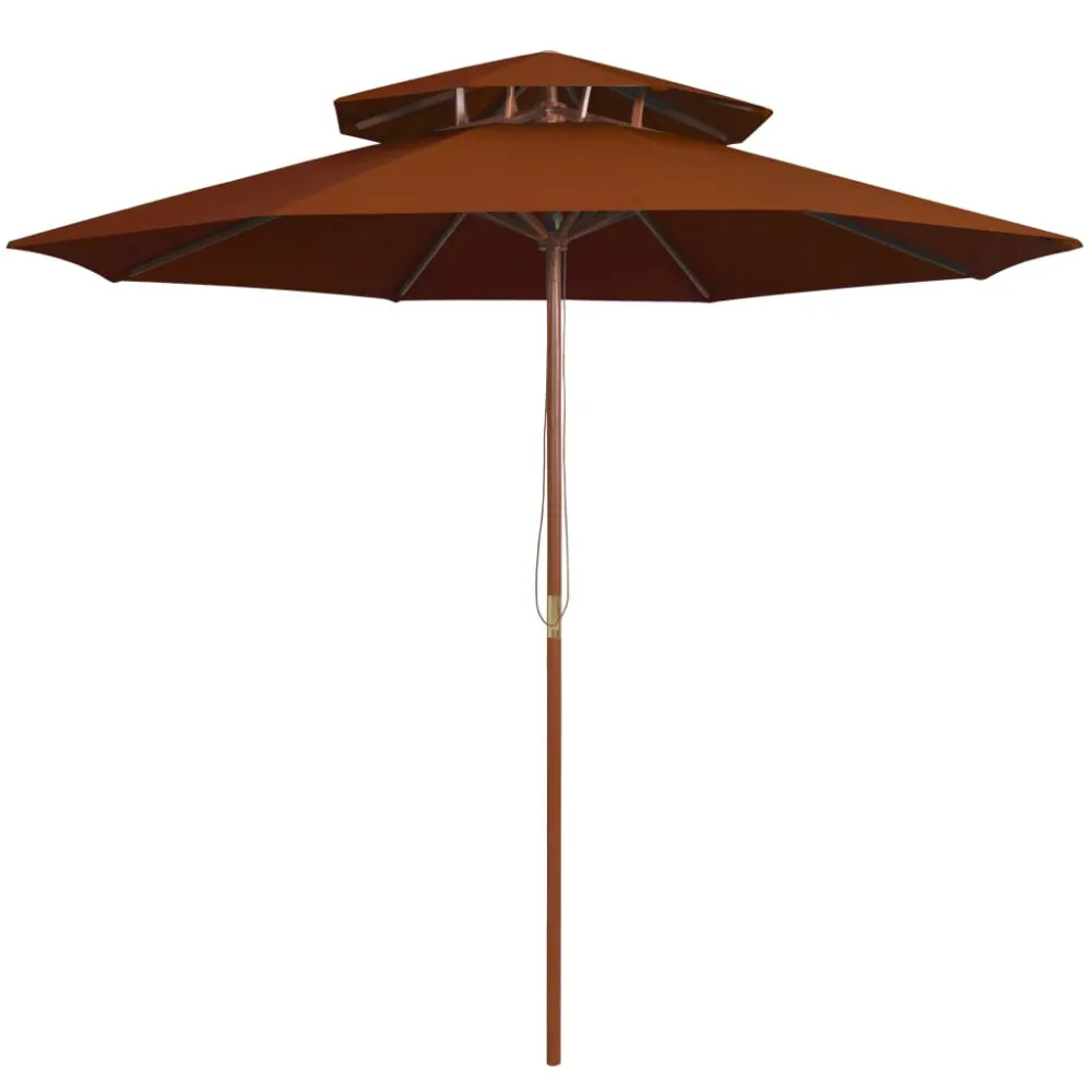 Guarda-sol com 2 coberturas mastro em madeira 270 cm terracota com Base Inclusa