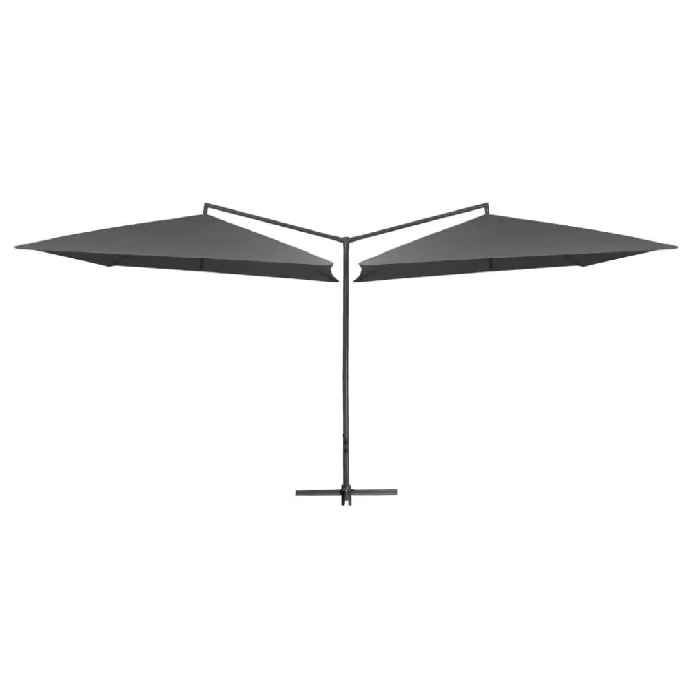 Guarda-sol duplo com mastro de ço 250x250 cm antracite com Base Inclusa e Bolsa de Transporte