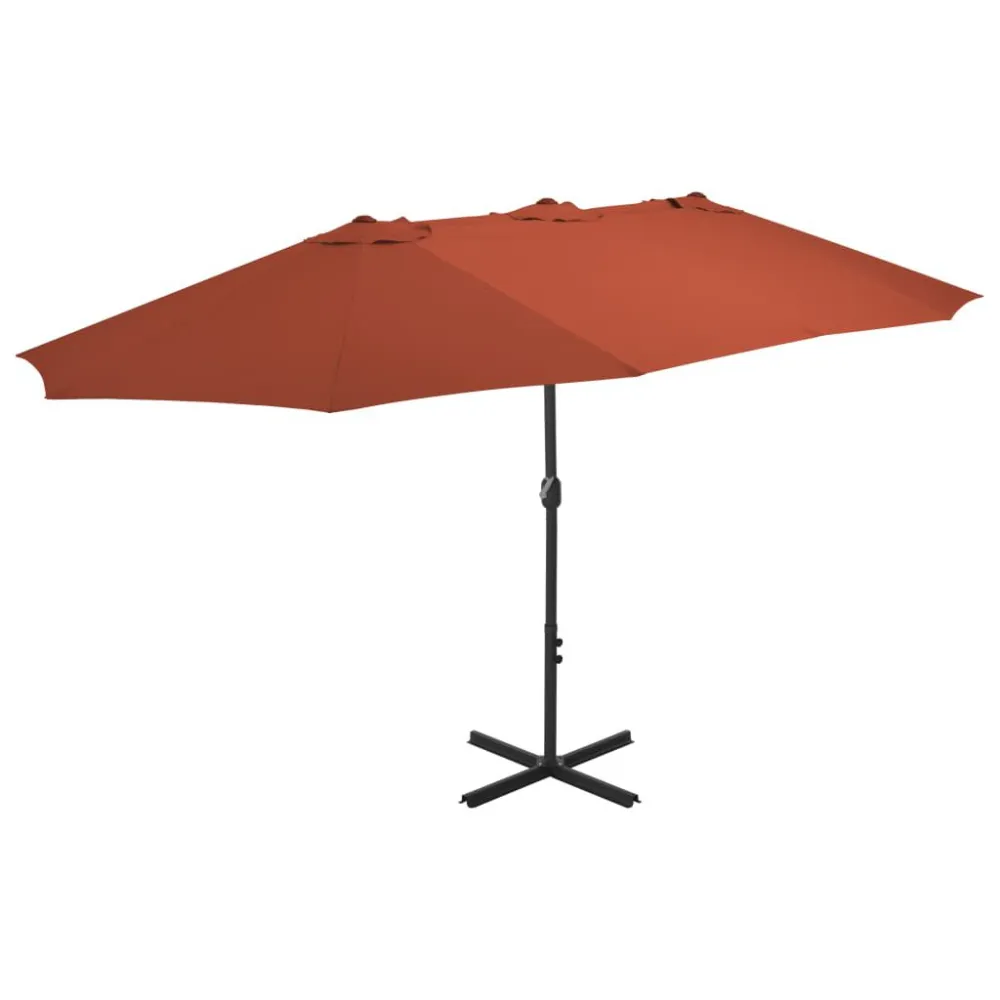 Guarda-sol de exterior com poste alumínio 460x270 cm terracota em Lona Impermeável