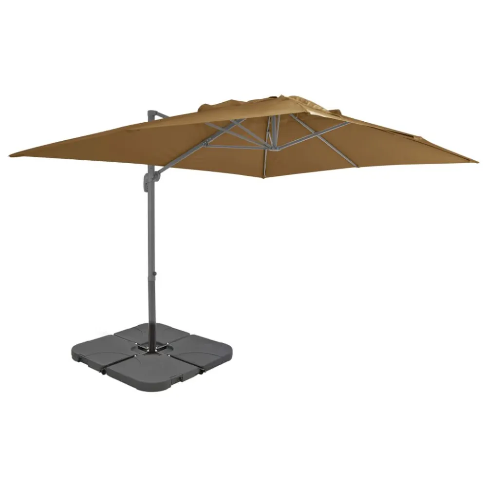 Guarda-sol de jardim com base portátil cinzento-acastanhado com Manivela de Abertura