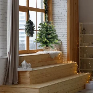 Tapete Imitação Neve Árvore de Natal Artificial Diminuto Abeto Verde 60 cm com 80 Ramos Base Yuta