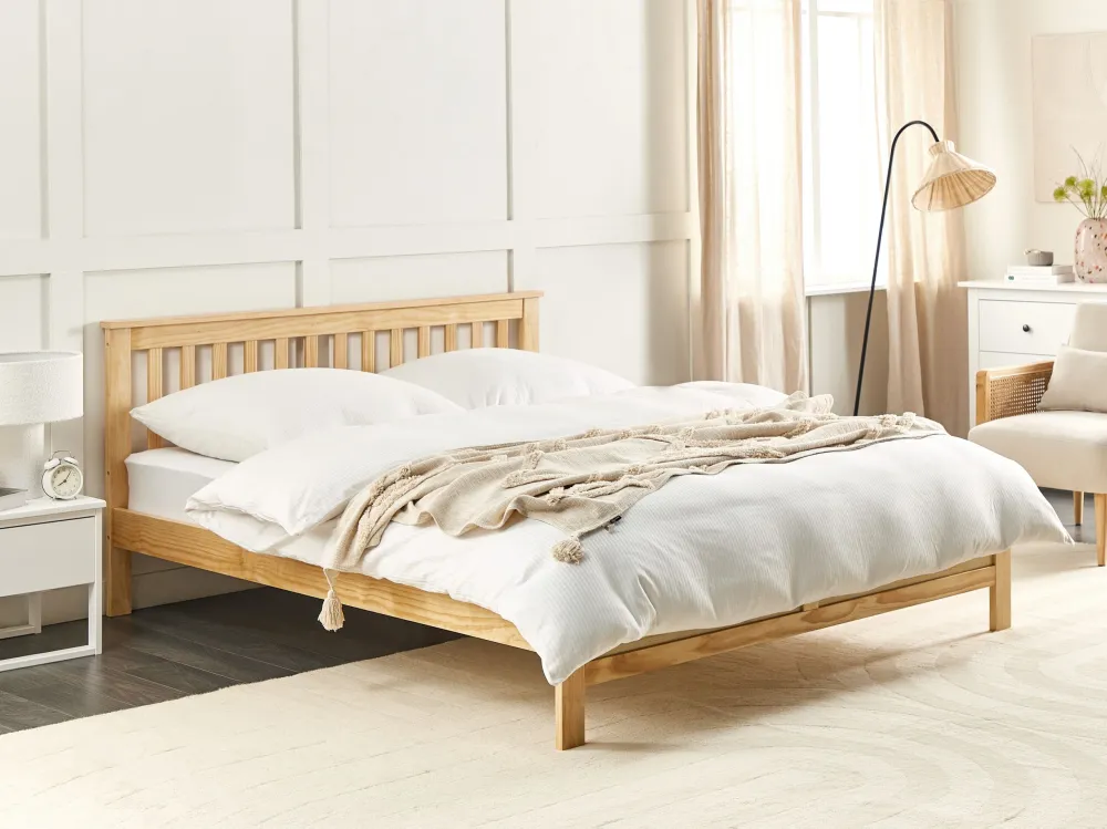 Premium Cama de casal em madeira clara 140 x 200 cm MAYENNE