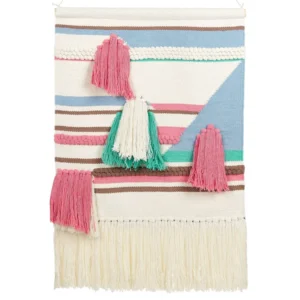Artesanal Exclusivo Decoração de parede em algodão multicolorido com borlas 90 x 60 cm MOOLA