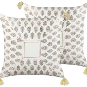 Conjunto de 2 almofadas decorativas com padrão geométrico e borlas em algodão várias cores 45 x 45 cm SETOSA Fácil de Limpar