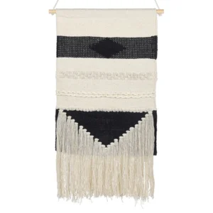 Premium Decorativo Decoração de parede em algodão creme e preto com borlas DASKA