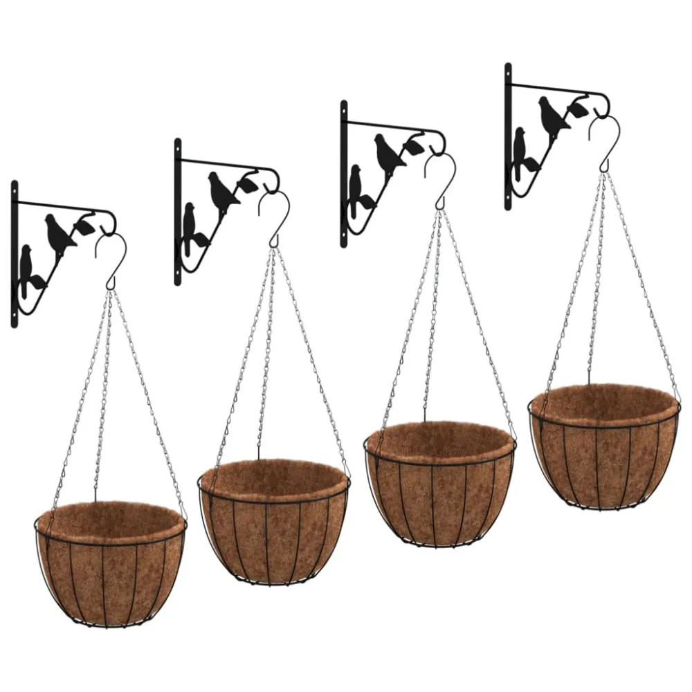 Capacidade Extra Grande Suportes suspensos para cestos com vasos 4 pcs ço preto