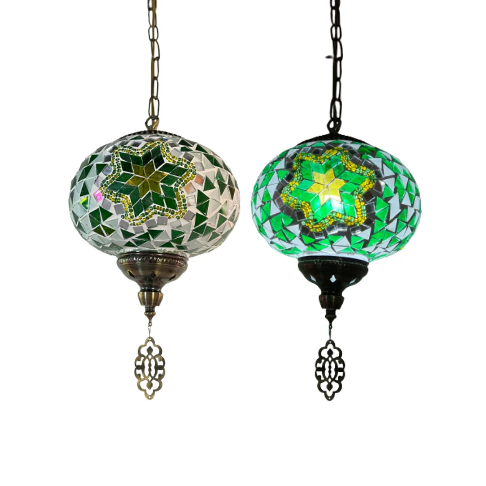 Vaso Autoirrigável Candeeiro de Suspensão Mosaico Verde Ø200mm P/ Lâmpada E14 IP20