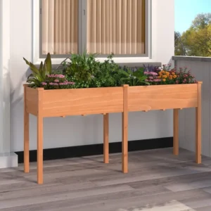 Vaso/floreira com forro 161x45x76 cm abeto maciço castanho com Prateleira de Cultivo Integrada