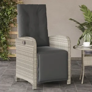 Cadeira jardim reclinável com apoio para pés vime PE cinza claro Clicnbuy