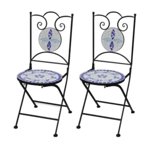 Cadeiras de bistrô dobráveis 2 peças cerâmica azul e branco Clicnbuy