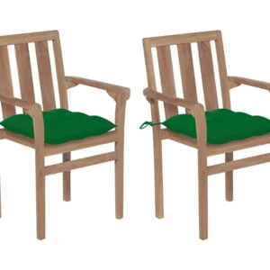 Cadeiras de jardim com almofadões verde 2 peças teca maciç Clicnbuy