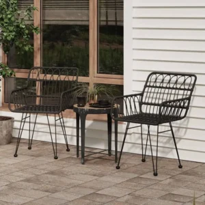 Cadeiras jardim com apoio braços 2 peças 56x64x80 cm vime PE preto Clicnbuy
