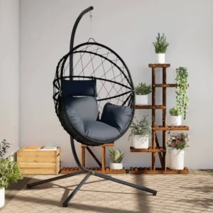 Cadeira forma de ovo suspensa com suporte vime/ço antracite PT904284