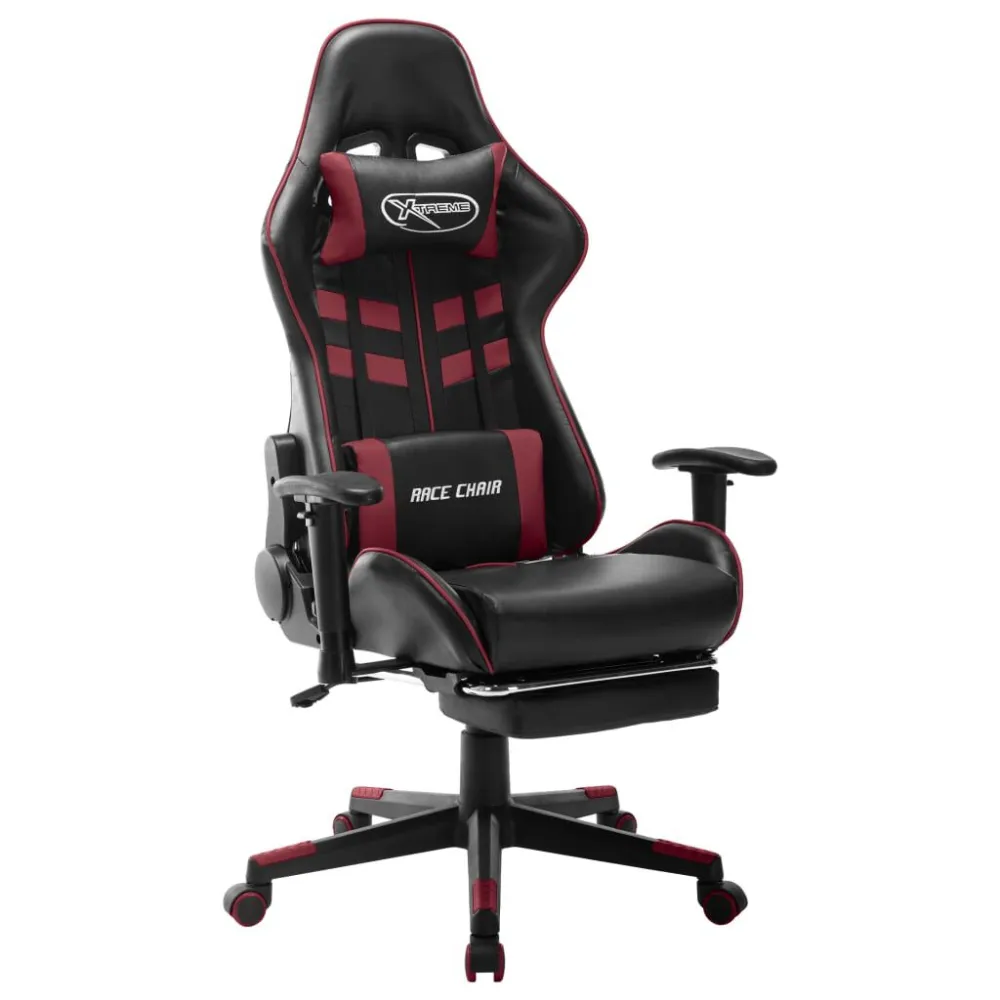 Cadeira gaming com apoio de pés couro art. preto/vermelho tinto