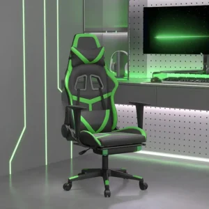 Cadeira gaming com apoio pés couro artificial preto e verde