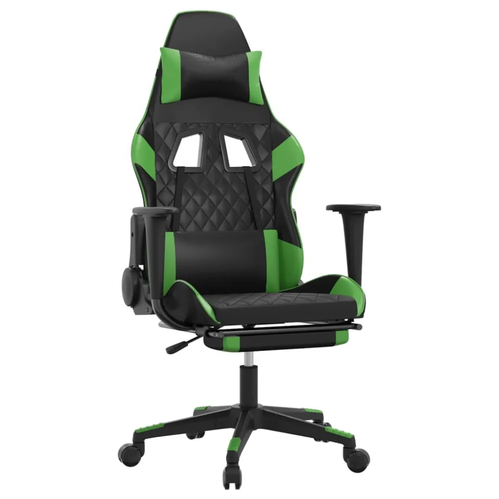 Cadeira gaming com apoio pés couro artificial preto e verde