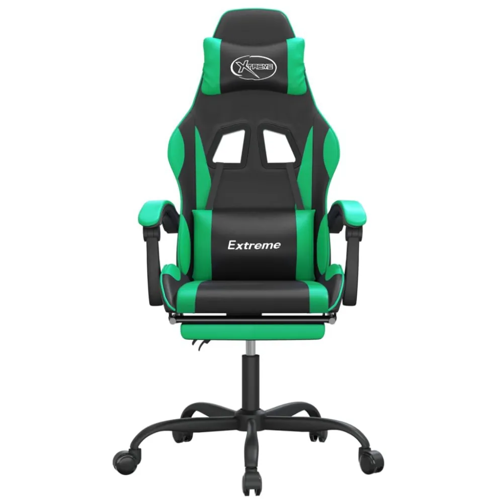 Cadeira gaming com apoio pés couro artificial preto e verde