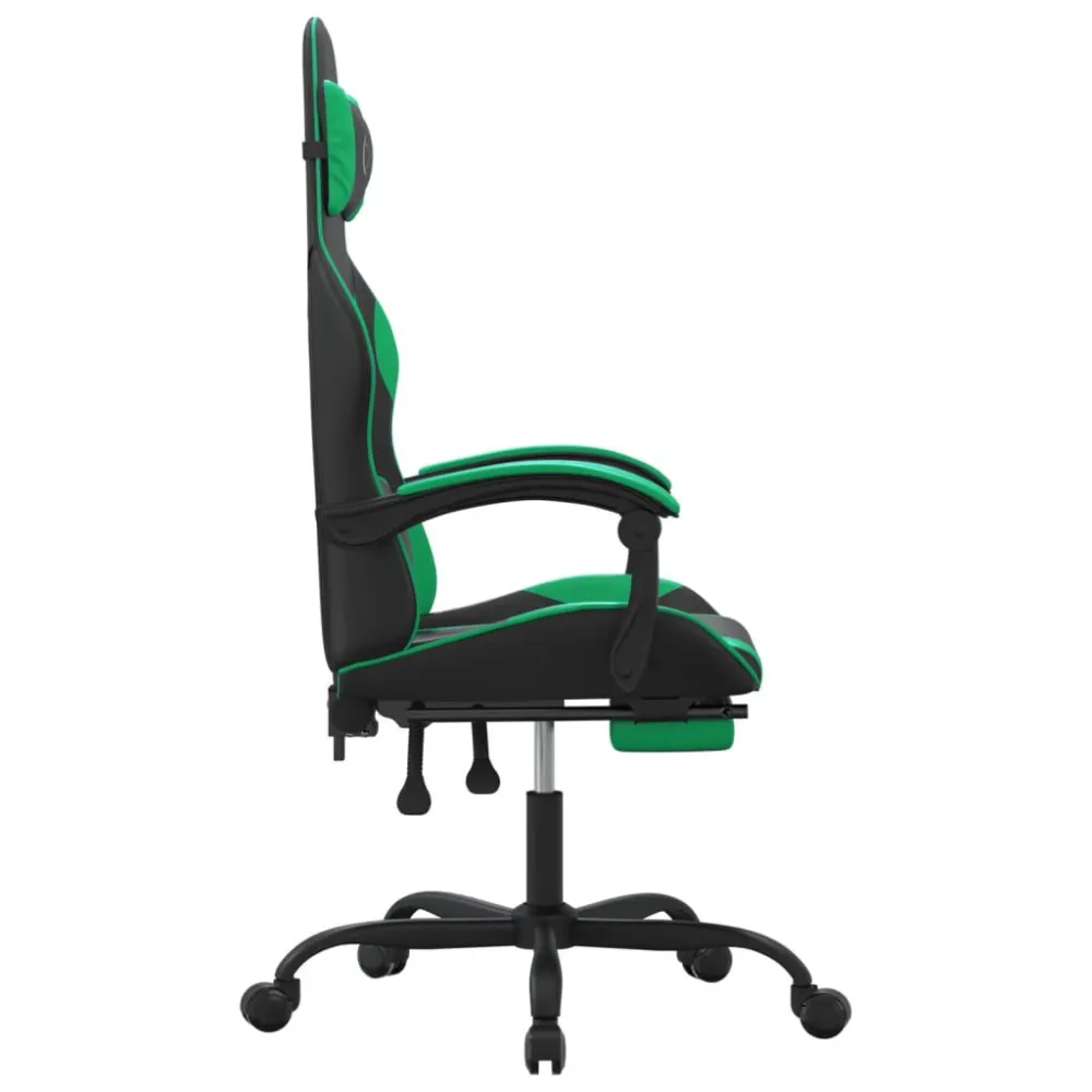 Cadeira gaming com apoio pés couro artificial preto e verde