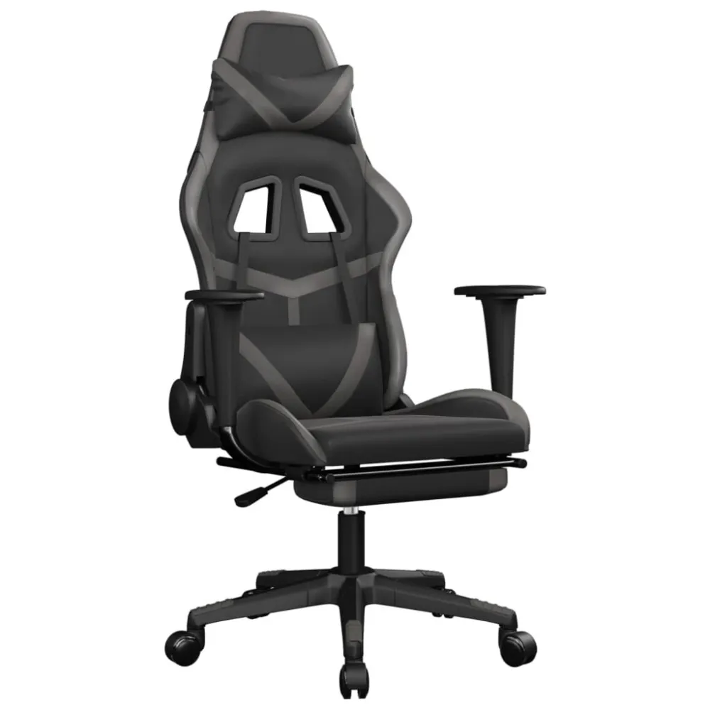 Cadeira gaming com apoio pés couro artificial preto e cinza