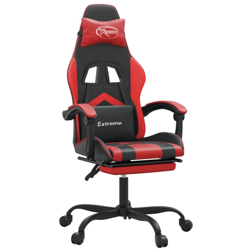 Cadeira gaming com apoio pés couro artificial preto e vermelho