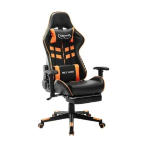 Cadeira gaming com apoio de pés couro artificial preto/laranja