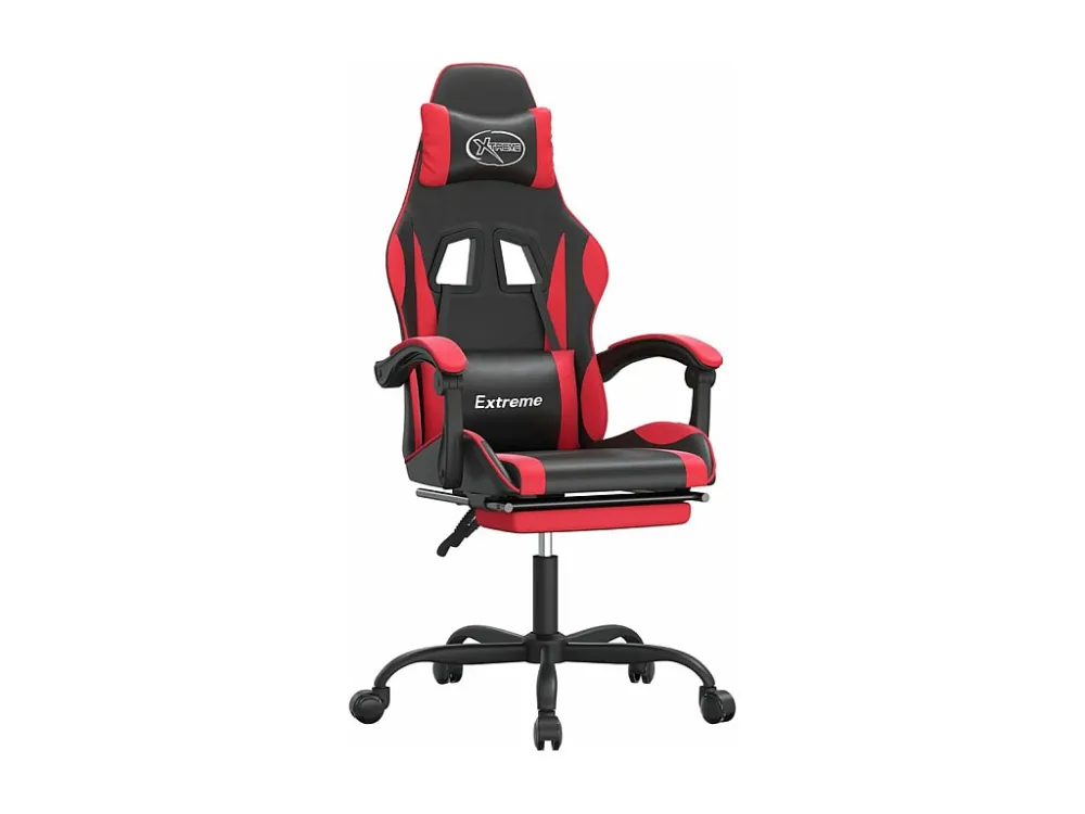 Cadeira gaming com apoio pés couro artificial preto e vermelho