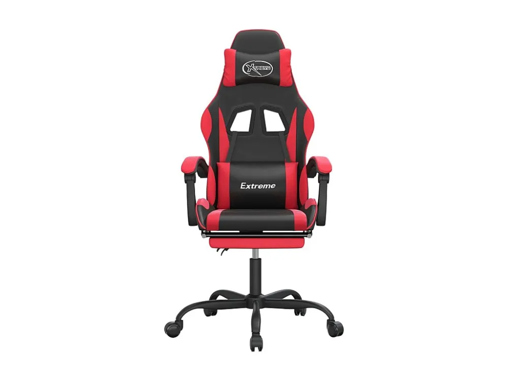 Cadeira gaming com apoio pés couro artificial preto e vermelho