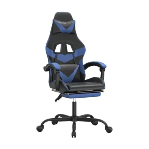 Cadeira gaming com apoio para pés couro artificial preto e azul