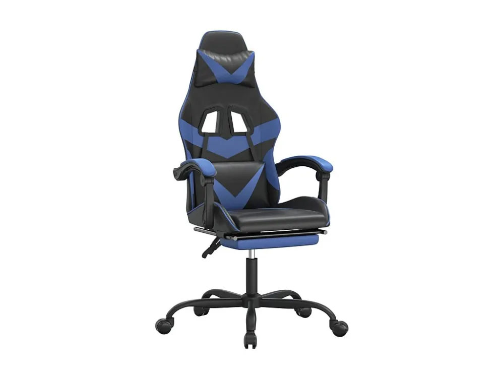 Cadeira gaming com apoio para pés couro artificial preto e azul
