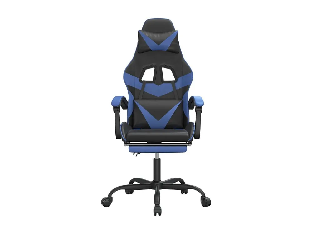 Cadeira gaming com apoio para pés couro artificial preto e azul