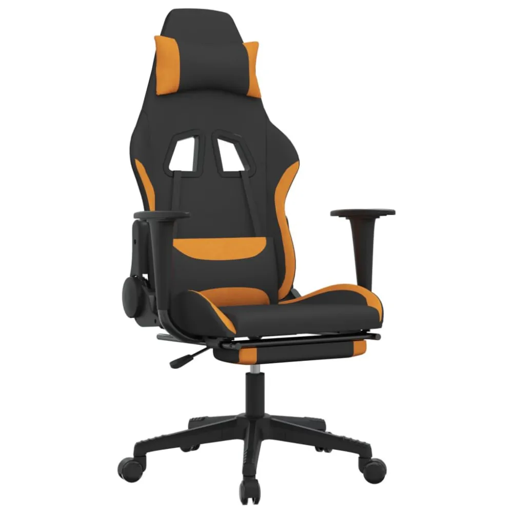 Cadeira de gaming com apoio para os pés tecido preto e laranja