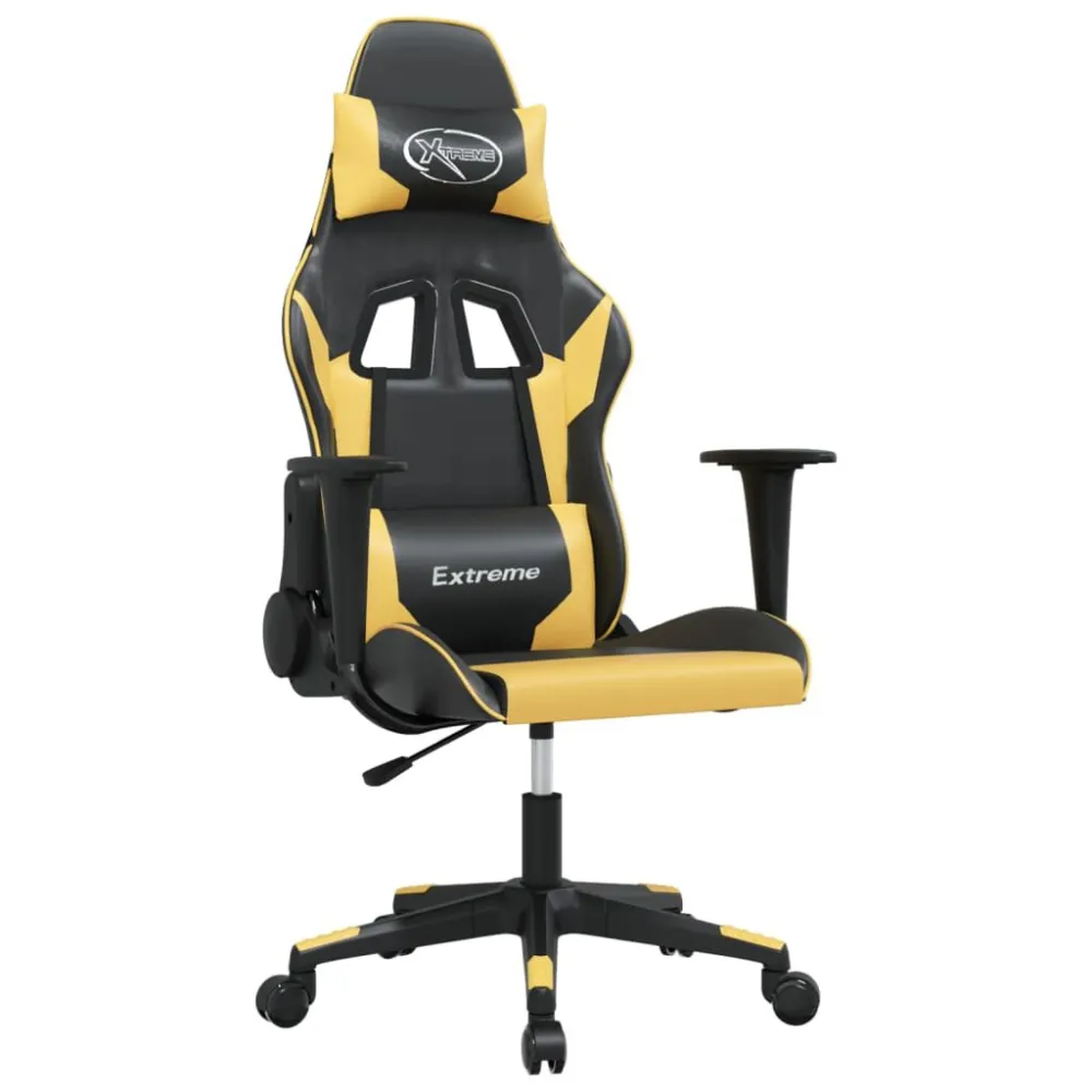 Cadeira gaming couro artificial preto e dourado