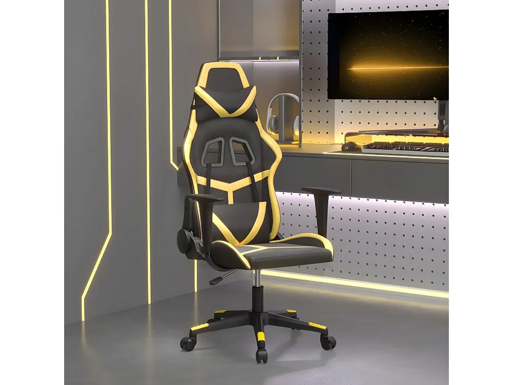 Cadeira gaming couro artificial preto e dourado