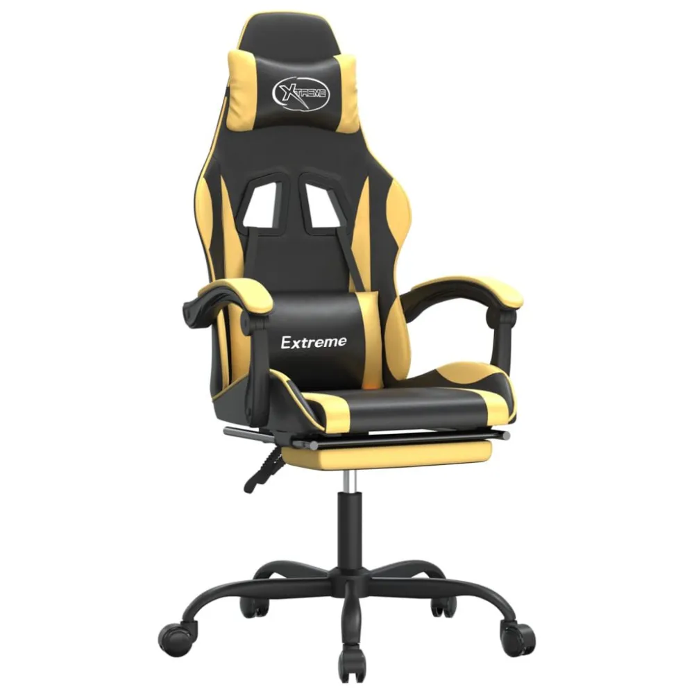 Cadeira gaming giratória + apoio couro artificial preto/dourado