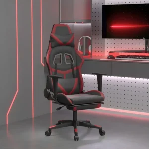 Cadeira gaming massagem + apoio couro art. preto/vermelho tinto