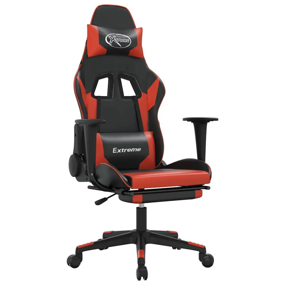 Cadeira gaming massagem + apoio pés couro artif. preto/vermelho