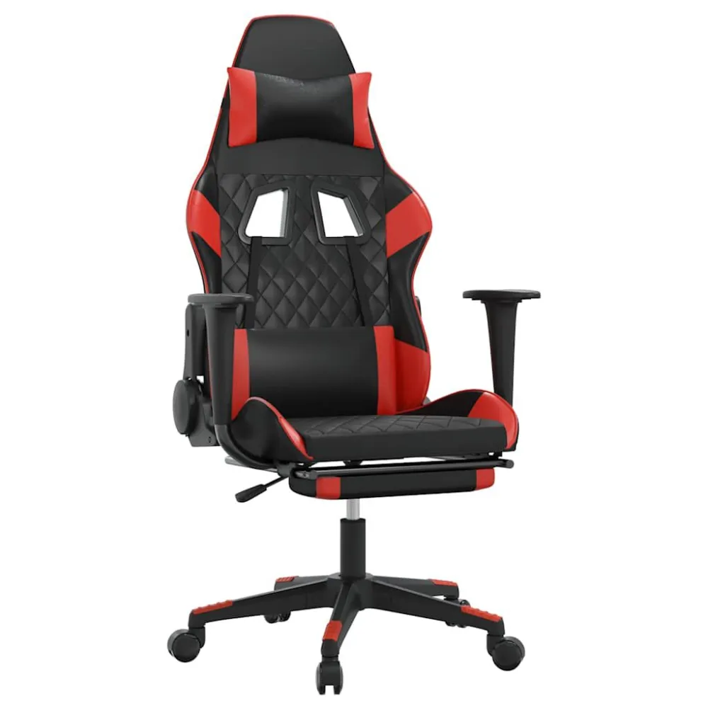 Cadeira gaming massagem + apoio pés couro artif. preto/vermelho