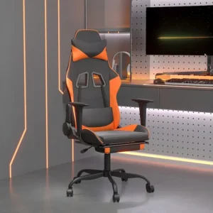 Cadeira gaming massagem com apoio pés couro artif. preto/laranja