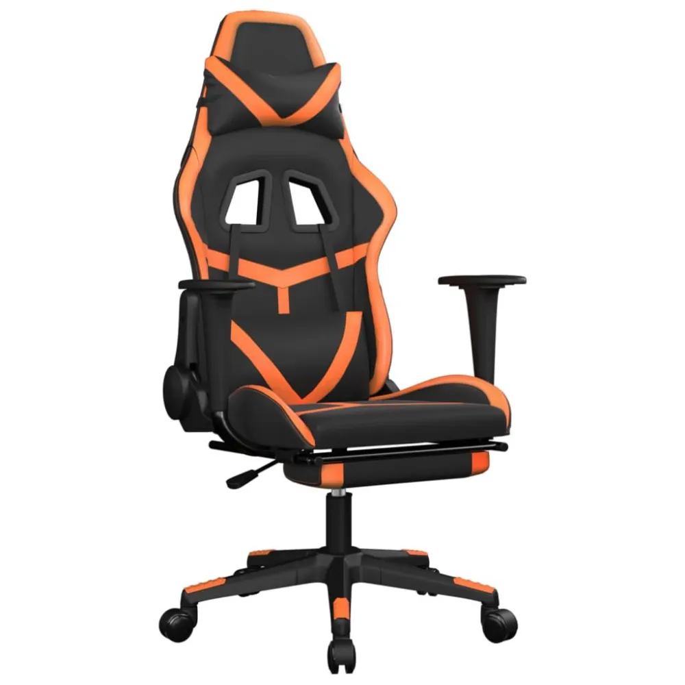 Cadeira gaming massagem com apoio pés couro artif. preto/laranja