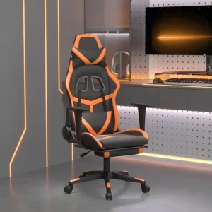 Cadeira gaming massagem com apoio pés couro artif. preto/laranja