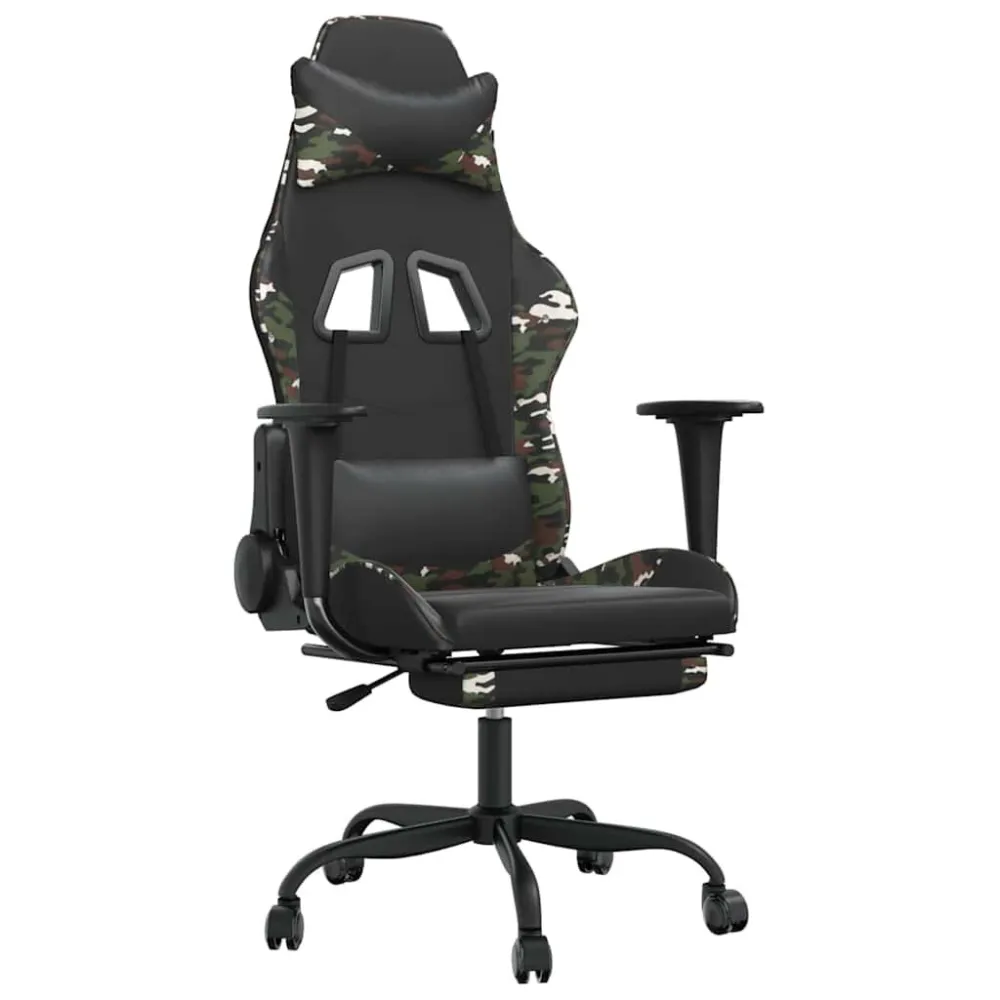 Cadeira gaming massagens apoio pés couro artif preto/camuflagem