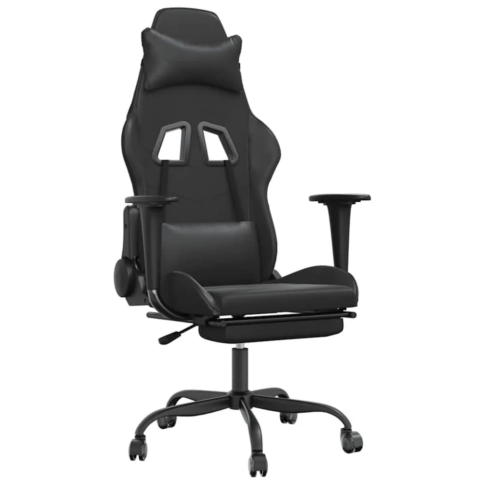Cadeira gaming massagens com apoio pés couro artif. preto