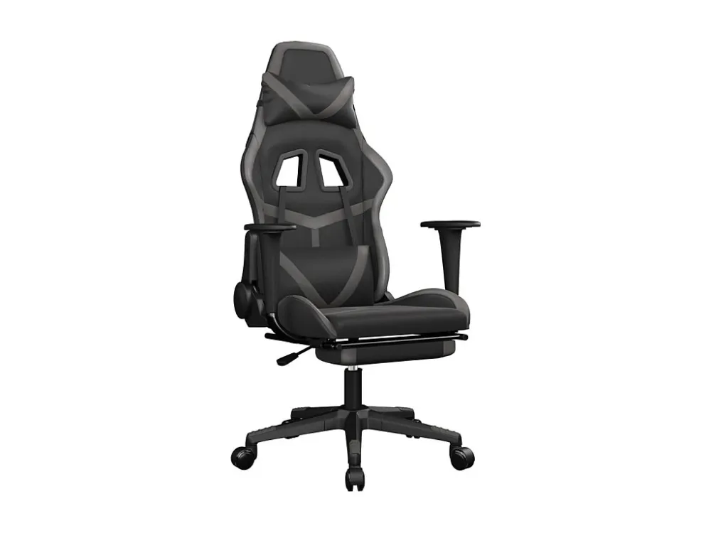 Cadeira gaming massagens com apoio pés couro artif. preto/cinza