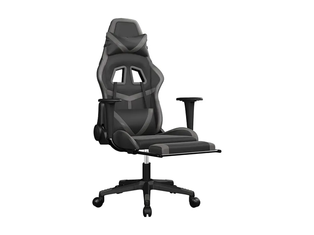Cadeira gaming massagens com apoio pés couro artif. preto/cinza