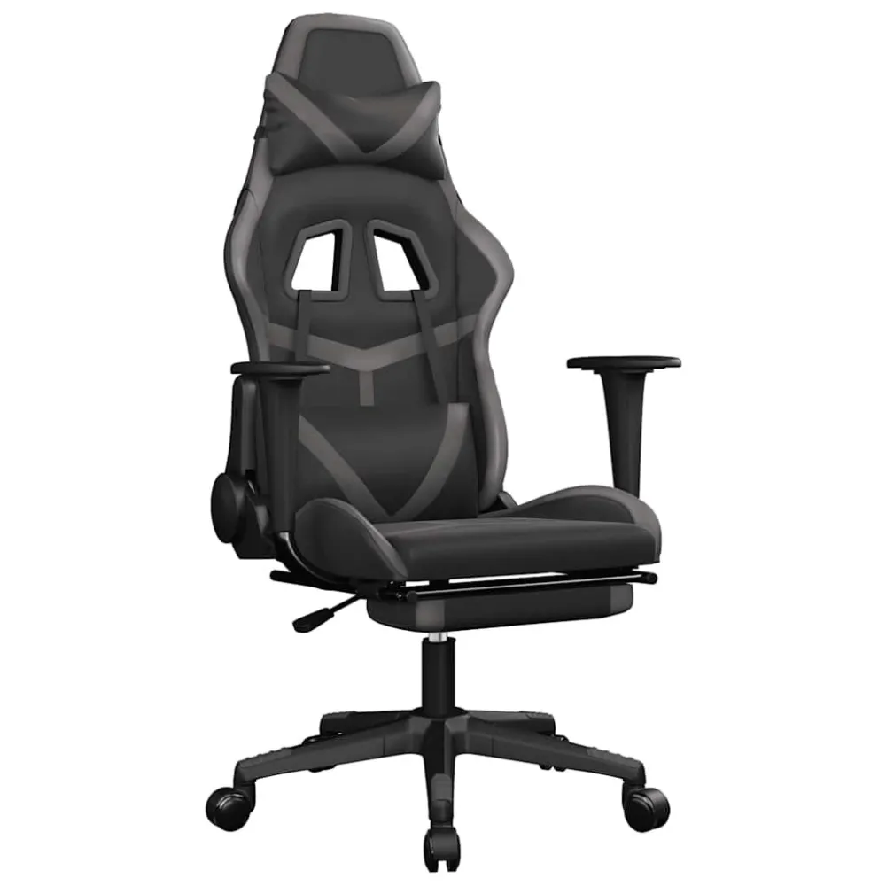 Cadeira gaming massagens com apoio pés couro artif. preto/cinza