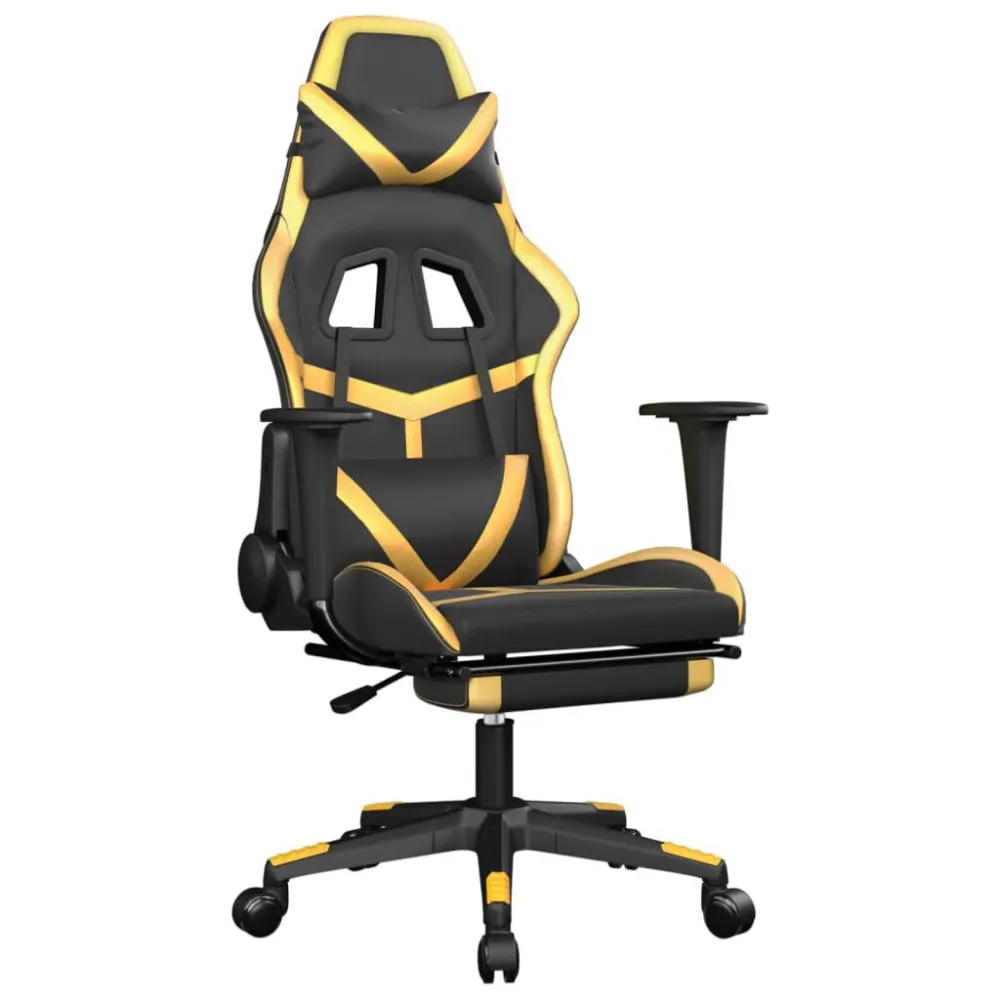 Cadeira gaming massagens com apoio pés couro artif. Ouro/Preto