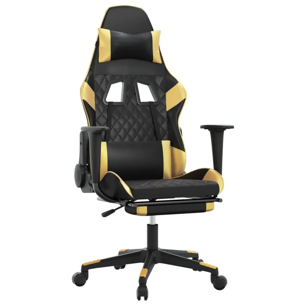 Cadeira gaming massagens com apoio pés couro artif. Ouro/Preto